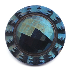 Antique 1920's Czech metallic iridescent faceted black glass button 28mm