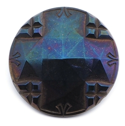 Antique 1920's Czech geometric metallic iridescent black glass button 27mm