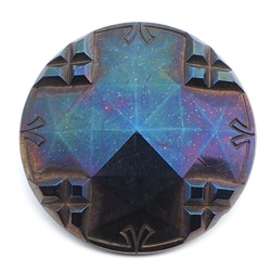 Antique 1920's Czech geometric metallic iridescent black glass button 27mm