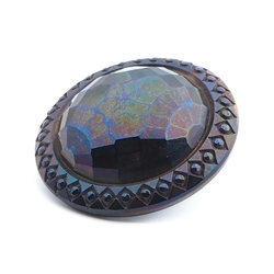Antique 1920's Czech metallic iridescent faceted black glass button 32mm