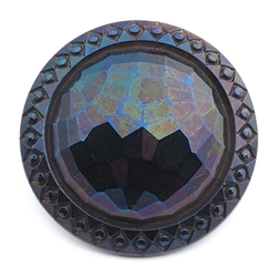 Antique 1920's Czech metallic iridescent faceted black glass button 32mm