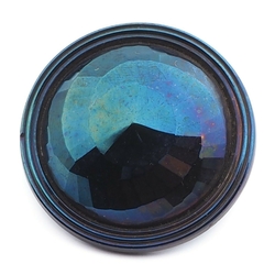 Antique Deco Czech metallic iridescent spiral faceted black glass button 27mm