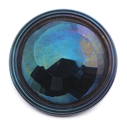 Antique Deco Czech metallic iridescent spiral faceted black glass button 27mm