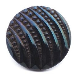 Antique Czech imitation marcasite metallic iridescent black glass button 22mm