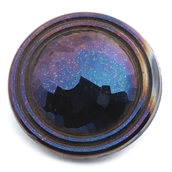Antique 1920's Czech metallic iridescent spiral faceted black glass button 27mm
