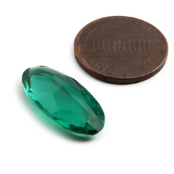 Large antique Czech hand cut green oval faceted glass rhinestone 22x10mm