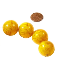 Lot (4) large 23mm Czech antique yellow crystal striped glass beads