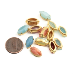 Lot (13) Czech vintage prong set marquis frost satin dragons breath glass rhinestones