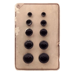 Sample card (10) Czech 1920's vintage Deco concave faceted black glass buttons