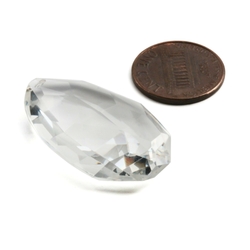 Czech antique hand cut crystal clear oval faceted pendant glass bead 36mm