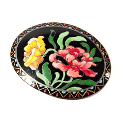 Antique Victorian floral hand painted jet black glass jewelry buckle element