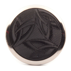 Antique Victorian Czech floral lacy style silvered black glass button 40mm