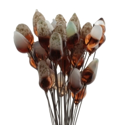 Lot (34) Czech lampwork glass bicolor flower craft headpin berry stem beads