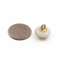 Antique Czech helix spiral striped opaline white glass button 13mm