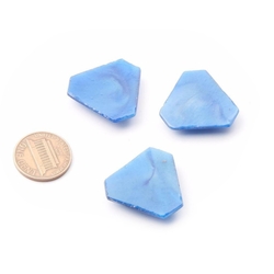 Lot (3) antique Deco Czech blue satin triangle glass cabochons 26x24mm