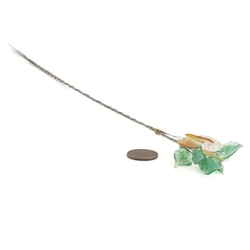 Lot (11) Czech lampwork glass green bicolor and topaz leaf headpin stem beads