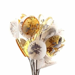 Lot (27) Czech lampwork glass Uranium topaz opaline flower petal headpin beads stems