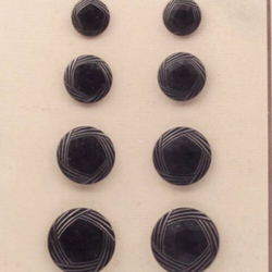 Card (10) Czech vintage Deco pentagon spiral faceted black glass buttons