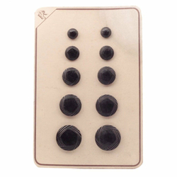 Card (10) Czech vintage Deco pentagon spiral faceted black glass buttons