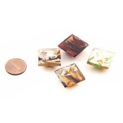 Lot (4) vintage Czech foil marble square glass cabochons 20mm