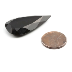 Large antique Czech hand cut teardrop jet black glass rhinestone 37x19mm