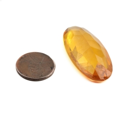 Large antique Czech hand cut golden amber oval faceted glass rhinestone 40x19mm
