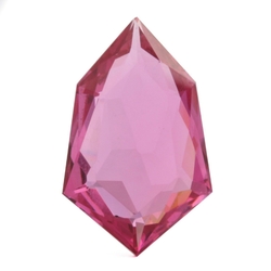 Large antique Czech hand cut cranberry pink hexagon glass rhinestone 27x17mm