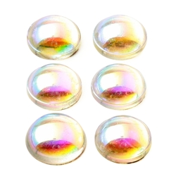 Lot (6) Czech vintage mirrored AB crystal round glass cabochons 15mm 
