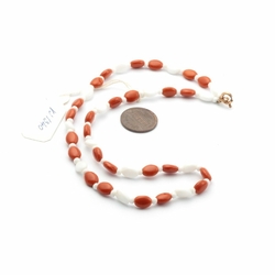 Vintage Czech necklace white brown flat oval glass beads