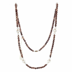 Vintage 29" necklace Czech brown marble clear faceted rondelle glass beads