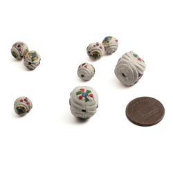 Lot (8) Antique Bohemian galalith plastic hand painted floral beads
