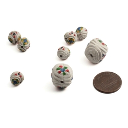 Lot (8) Antique Bohemian galalith plastic hand painted floral beads