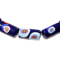 Lot (5) Vintage Czech millefiori royal blue bugle lampwork glass beads