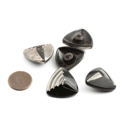 Lot (5) Czech 1930s silver lustre geometric black triangle glass buttons 25mm