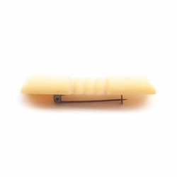 German Art Deco galalith yellow plastic carved geometric ribbed pin brooch