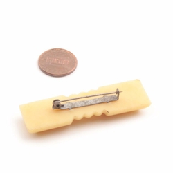German Art Deco galalith yellow plastic carved geometric ribbed pin brooch