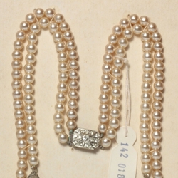 Czech vintage 2 strand necklace silver pearl glass beads rhinestone findings
