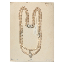 Czech vintage 2 strand necklace silver pearl glass beads rhinestone findings
