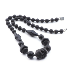 Vintage Art Deco Czech interlocking black glass bead necklace DRGM