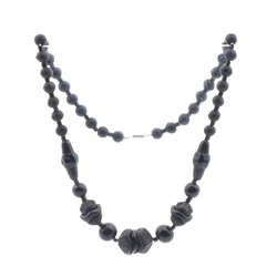 Vintage Art Deco Czech interlocking black glass bead necklace DRGM