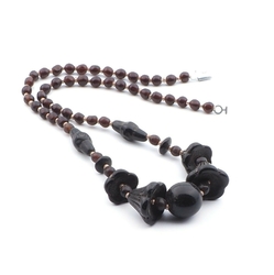 Vintage Art Deco Czech necklace black flower bell glass beads DRGM