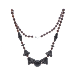 Vintage Art Deco Czech necklace black flower bell glass beads DRGM