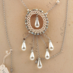 Czech vintage chain necklace AB rhinestone pearl glass bead pendant