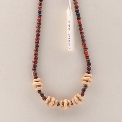 Vintage Czech necklace brown marble beige rondelle glass beads 15"