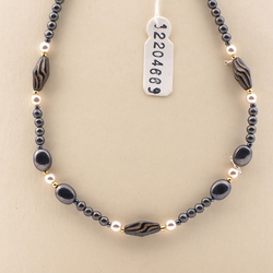 Vintage Czech necklace hematite lustre pearl glass beads 16"