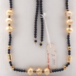Vintage Czech necklace element glasses holder beige marble black glass beads 35"