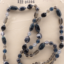 Long vintage Czech necklace black hematite marble glass beads 40"