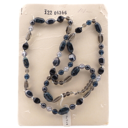 Long vintage Czech necklace black hematite marble glass beads 40"
