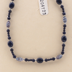 Vintage Czech necklace dark blue marble striped round oval glass beads 16"