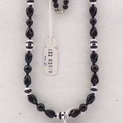 Vintage Czech necklace black white triangle rondelle glass beads 22"